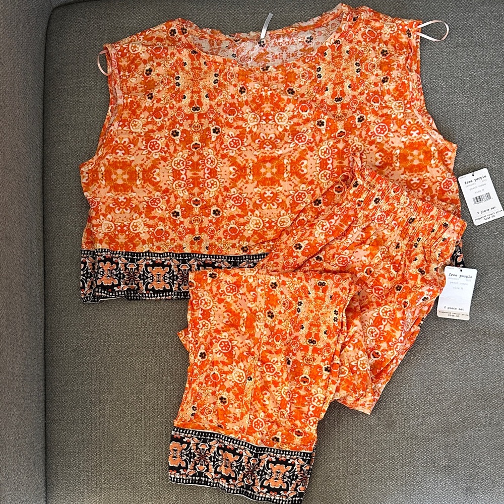 Free People Orange and Black Jumpsuit